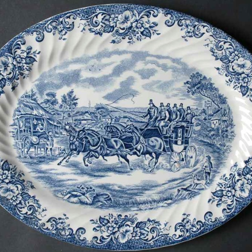 Handmade Johnson Bros Blue Coaching Scenes platter - Picture 2 of 8